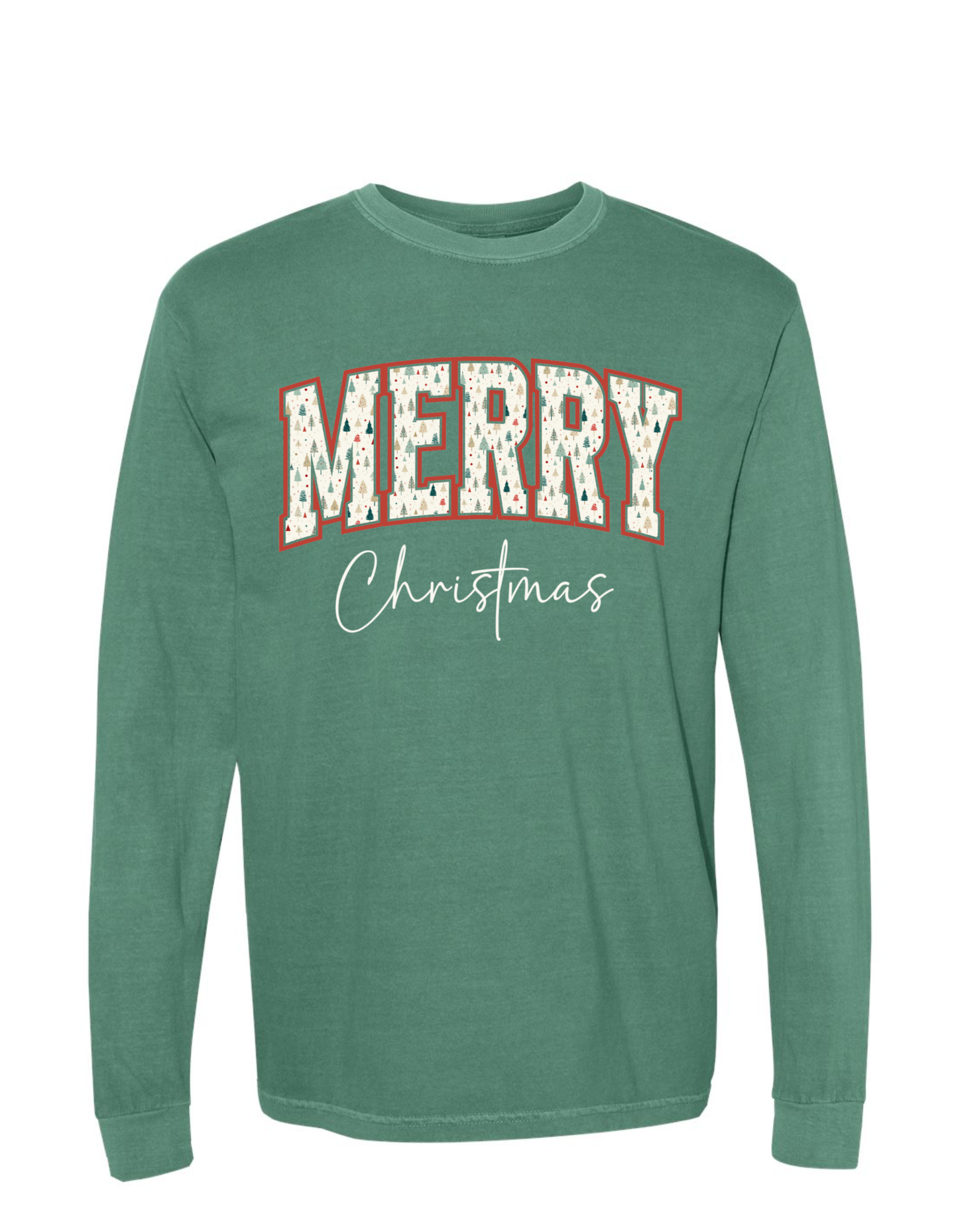 Block Merry Christmas Long Sleeve Comfort Color Tee (Light Green)