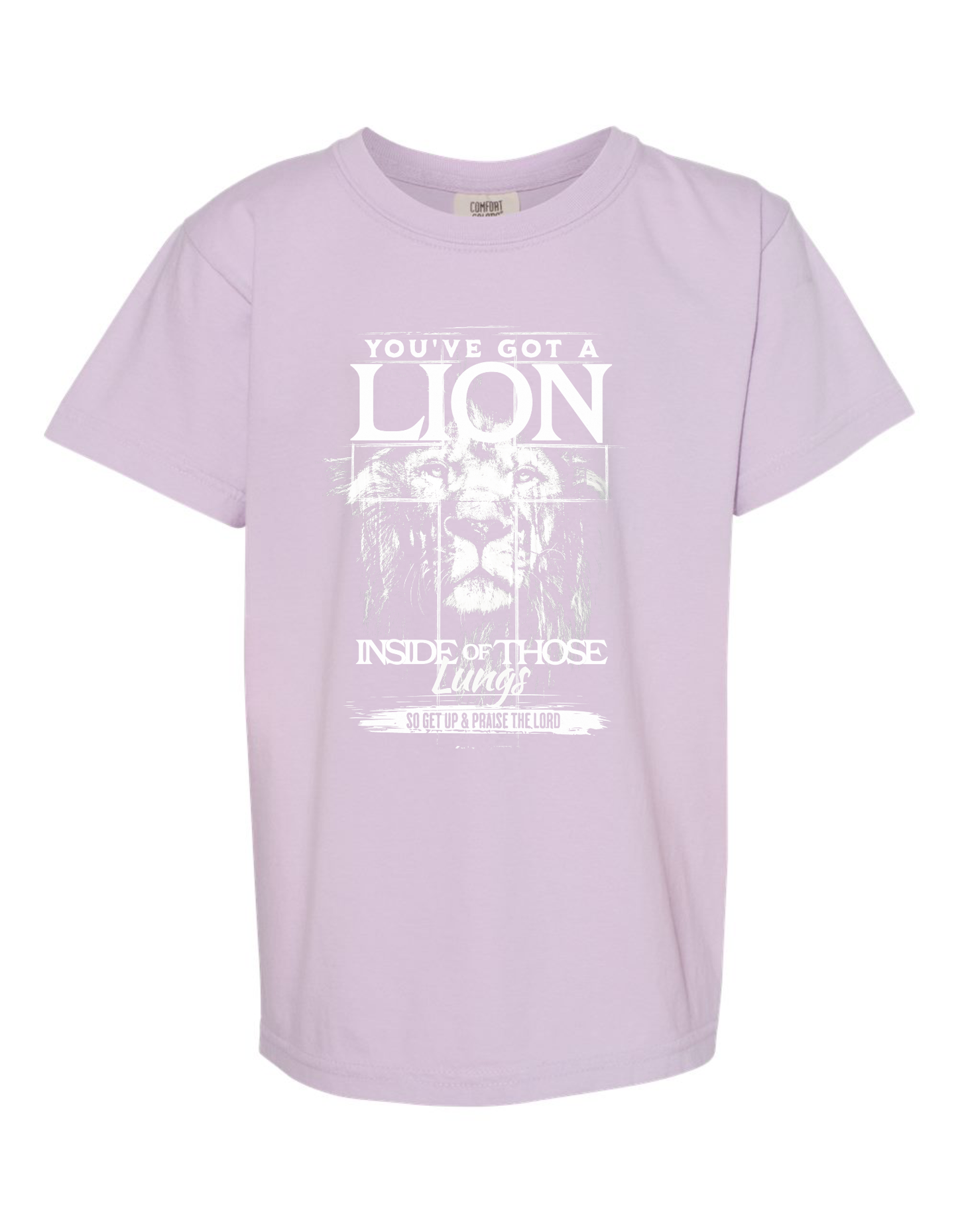 Kids Lion Comfort Colors Distressed Graphic Tee (Orchid)