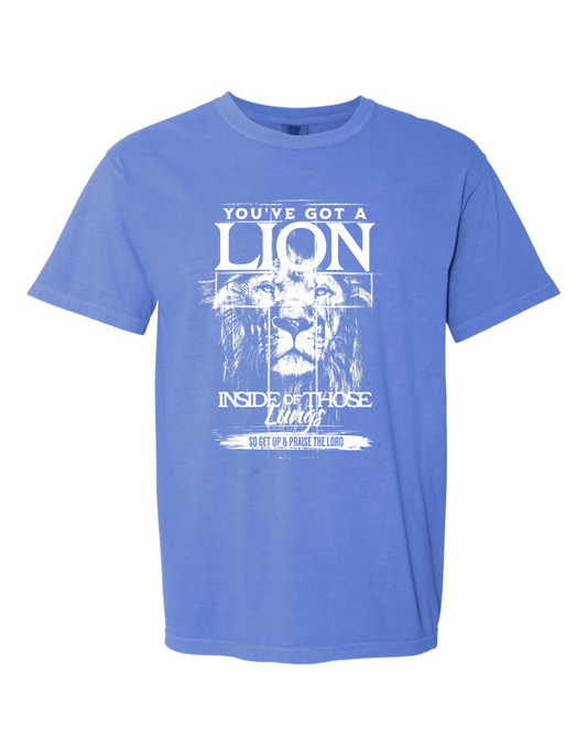 Kids Lion Comfort Colors Distressed Graphic Tee (Flo Blue)