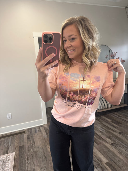 He Is Risen Floral Tee (Peachy)