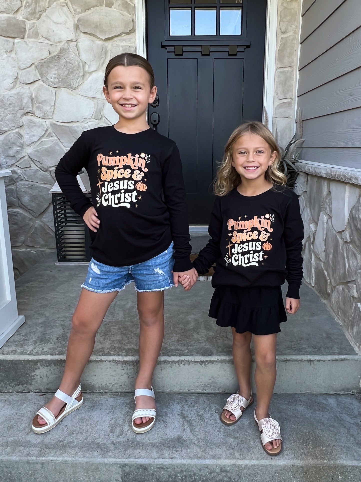 Kids Pumpkin Spice & Jesus Christ long sleeve tee