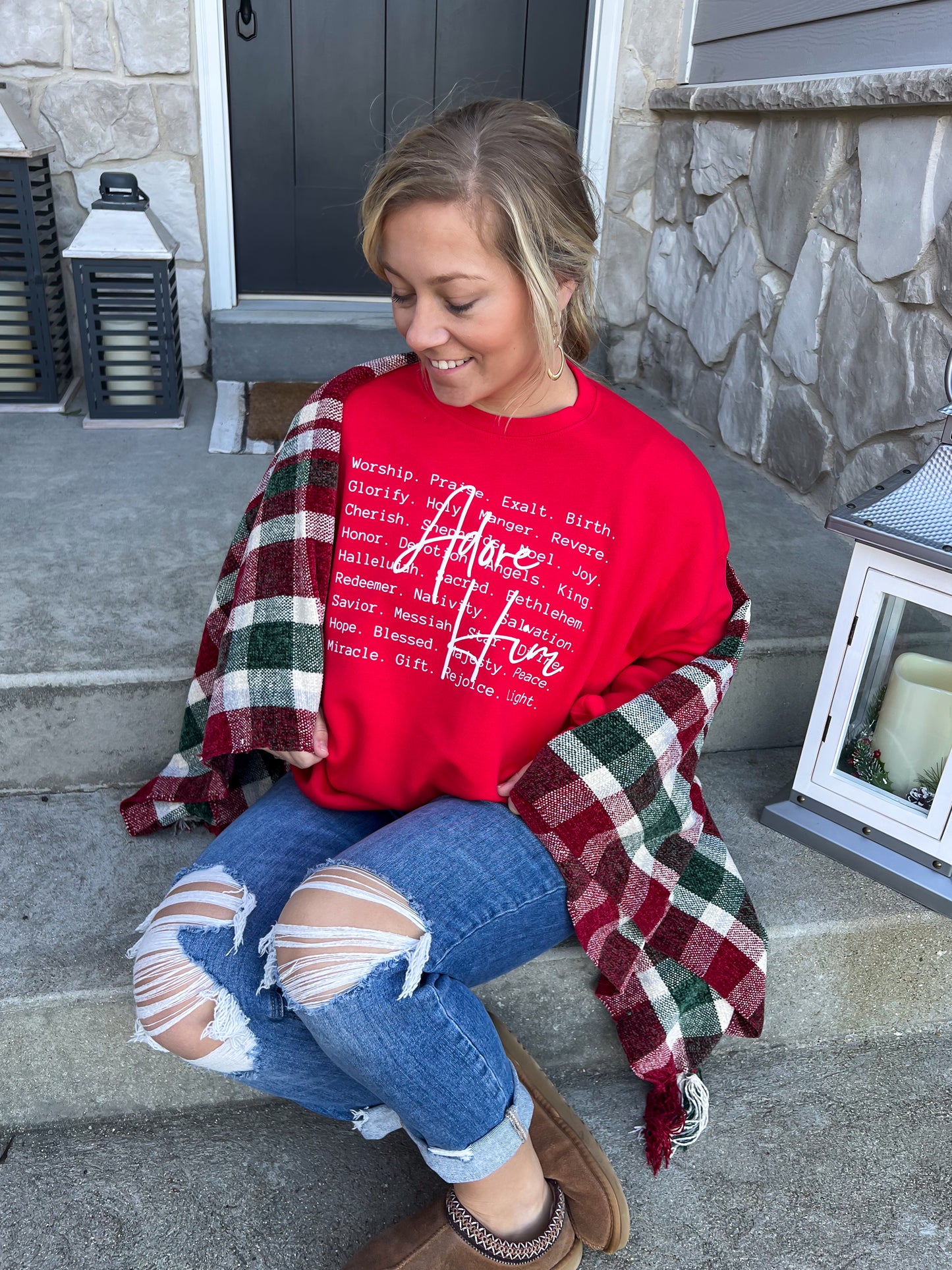 Adore Him Christmas Crewneck (Red)