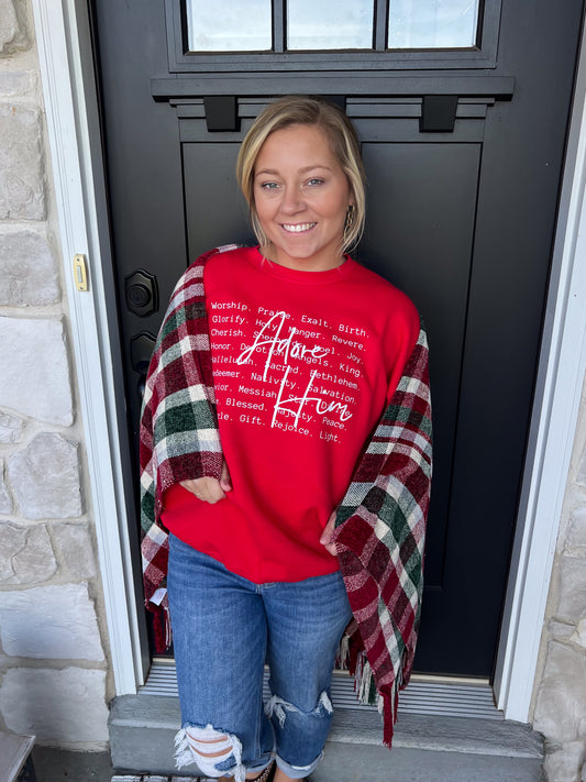 Adore Him Christmas Crewneck (Red)