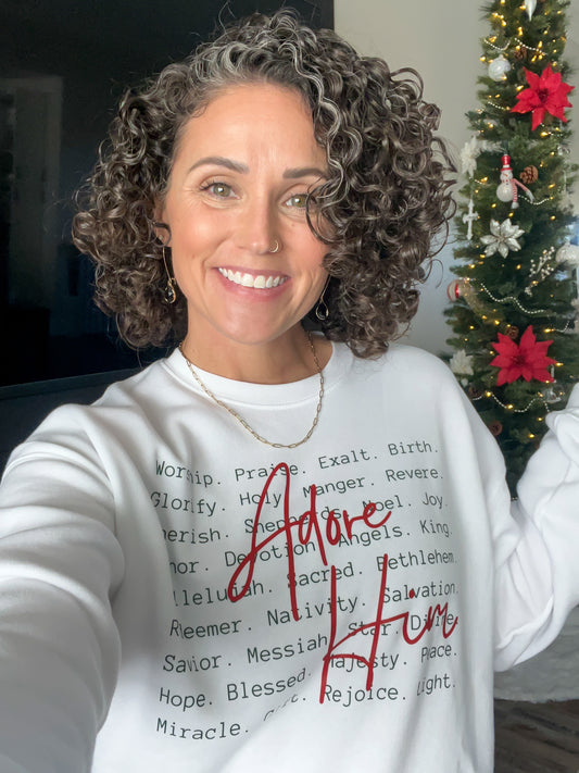 Adore Him Christmas Crewneck (White)