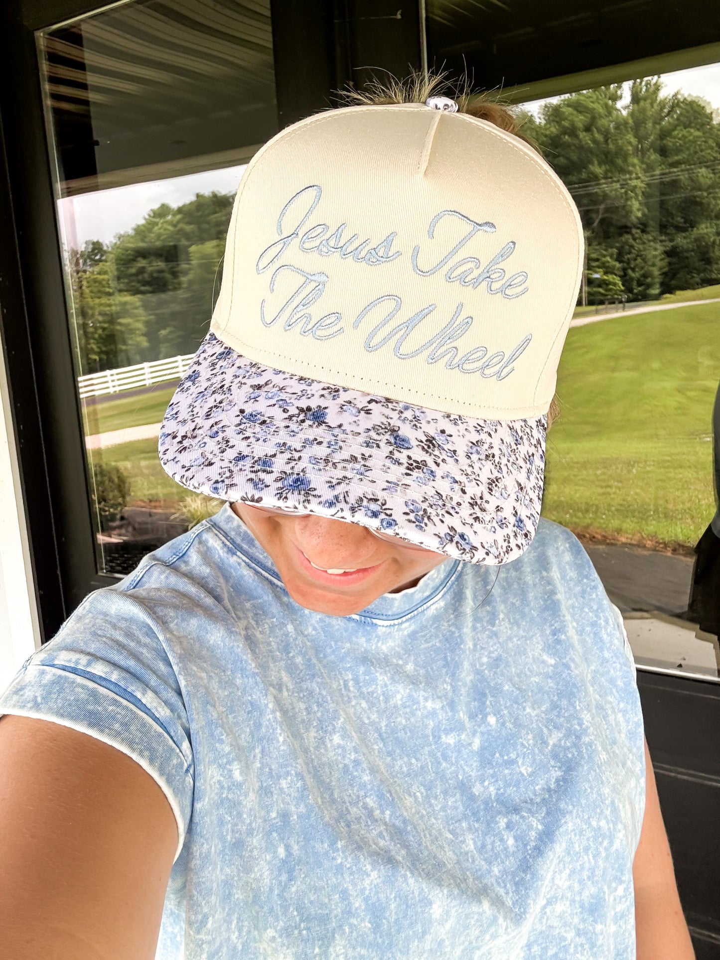 Jesus Take The Wheel Floral Trucker Hat