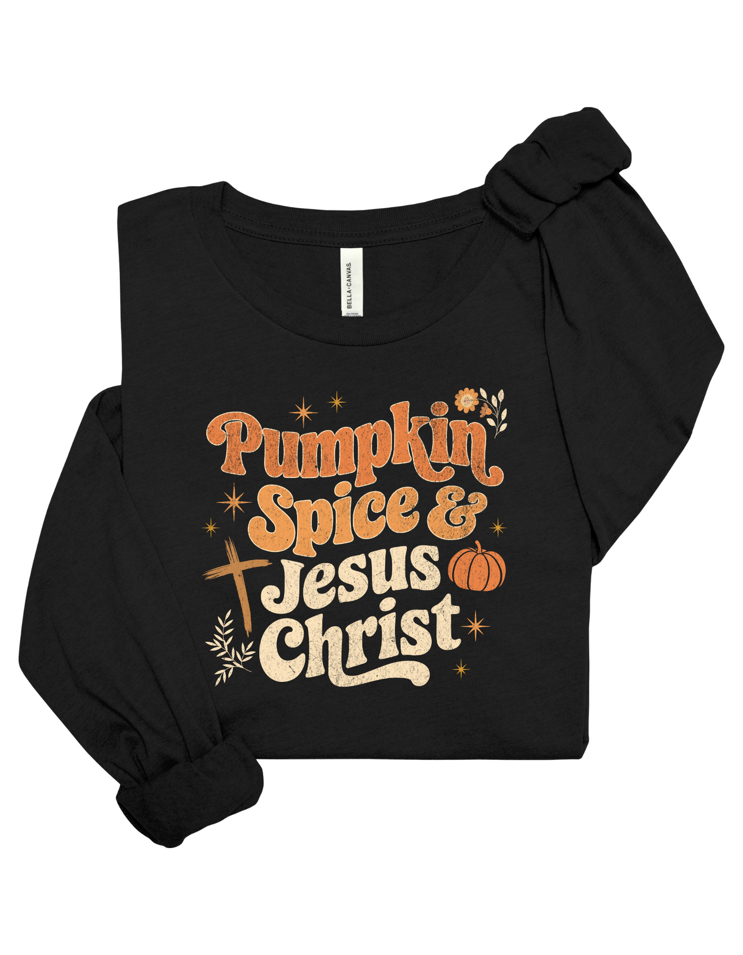 Kids Pumpkin Spice & Jesus Christ long sleeve tee